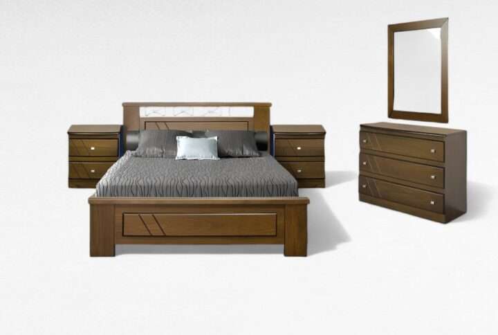 Ξύλινη κρεβατοκάμαρα οξιά με κομοδίνα, συρταριέρα και καθρέφτη – Έπιπλα Γιαννητσάνης