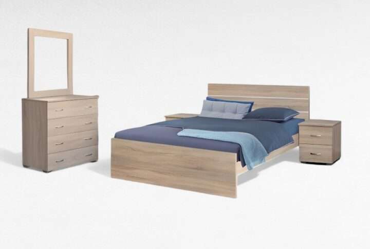 Κρεβάτι μελαμίνης με κομοδίνα και συρταριέρα – Έπιπλα Γιαννητσάνης