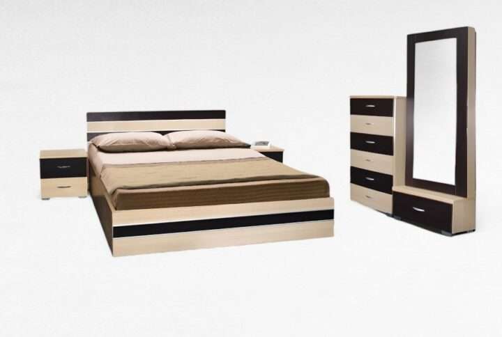 Κρεβατοκάμαρα μελαμίνης δίχρωμη με κομοδίνα και συρταριέρα – Έπιπλα Γιαννητσάνης