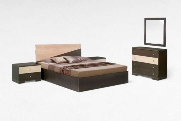 Κρεβατοκάμαρα μελαμίνης με διαγώνια λεπτομέρεια και συρταριέρα – Έπιπλα Γιαννητσάνης