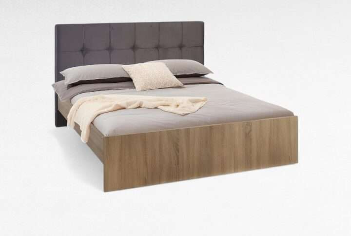 Υφασμάτινο κρεβάτι με ψηλό κεφαλάρι και ξύλινη βάση – Έπιπλα Γιαννητσάνης